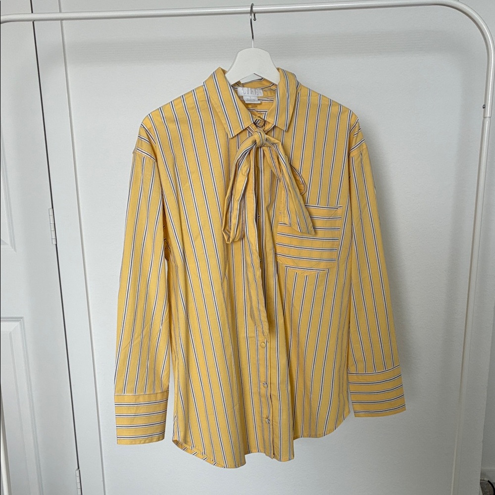 Life Yellow Striped Tie Front Long Sleeve Blouse